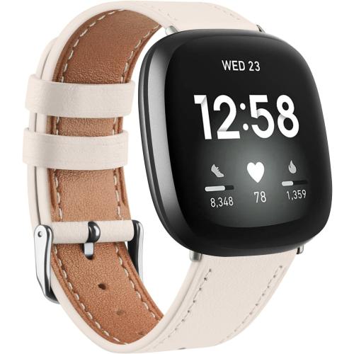 Meliya Leather Bands Compatible with Fitbit Versa 4 Bands/Fitbit Versa 3 Bands/Sense 2 Bands/Fitbit Sense Watch Bands for Women Men, Classic Genuine Leather Wristband Straps