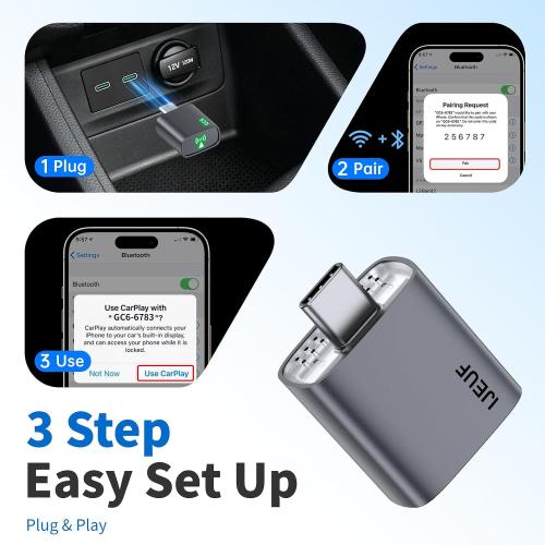 Grey Type C Wireless CarPlay Adapter for Apple iPhone 2025 Upgrade, Converts Factory Wired to Wireless, No Delay, Stable Connection, Mini Apple Carplay Wireless Adapter for iOS 10  and Car from 2018 ,USB/Type C