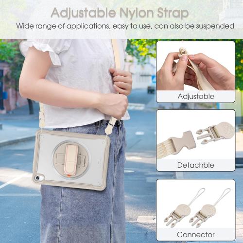 BRAECNstock case for iPad (A16) 11th/10th Generation 11/10.9 inch 2025/2022,Rugged Shockproof Protective Cover with 360° Rotating Hand Strap/Stand,Screen Protector,Pencil Holder,Khaki