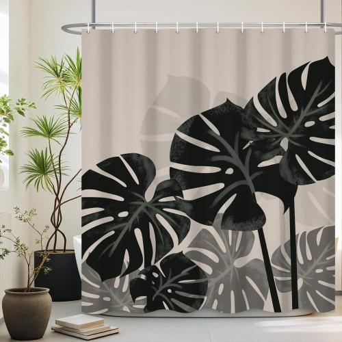 Tropical Leaves Shower Curtain Plant Theme Palm Pattern Bathroom Curtain Modern Nature Jungle Palm Leaves Shower Curtain with Hooks Waterproof Fabric Decor 72x84 Inch