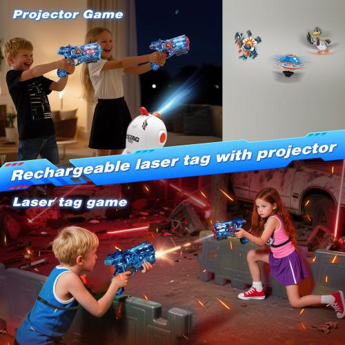 VATOS Rechargeable Infrared Laser Tag Set with Projector, 2 Players Toy Gun of Projector with Digital LED Score Display, Shooting Battle Games with 3 Targets,Family Activity Toy for Kids Teens Adults