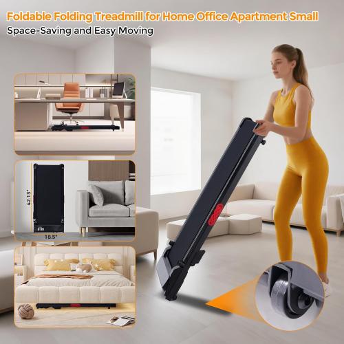 Folding Foldable Walking Pad Treadmill with Handle Bar and Adjustable Incline, 3.5HP Portable Electric Treadmills with Handles for Home Small, Home Treadmills with Incline, 0.6-7.6MPH, 350LBS