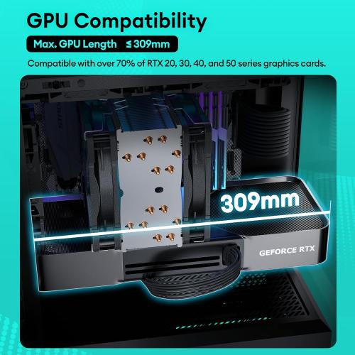 Okinos Aqua UNO Micro ATX Case, No Radiator Support, Max GPU Length 309mm, Quick-Release Panoramic Tempered Glass Front & Side, 3x120mm ARGB Fans Pre-Installed, Type-C 5Gbps, Black