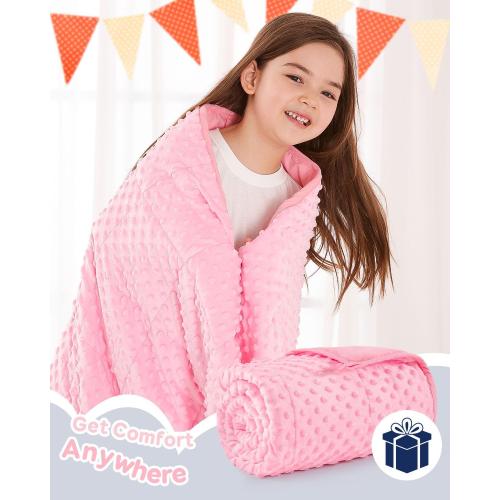 Kivik Weighted Blanket 3 lbs, Small Minky Dotted Blankets, Soft Heavy Blanket Throw, Machine Washable, 36 x 48 Inches Pink