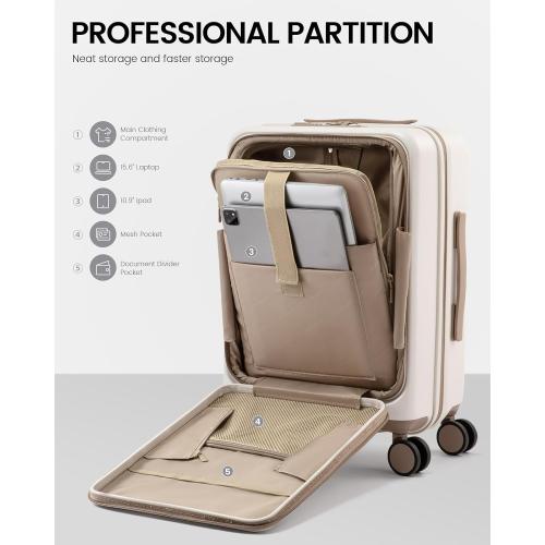 LOVEVOOK Carry on Luggage, PC Hard Shell Suitcases with wheels, 20-Inch Carry On Luggage with USB Port, Lightweight 6.9lb, Fits 15.6, 45L Capacity for Travel & Business（1PC）