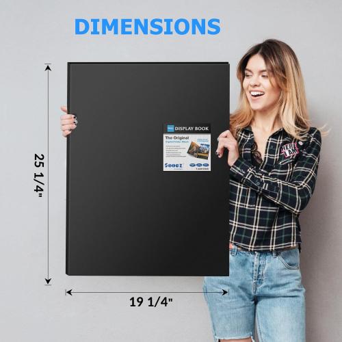 Black Sooez Heavy Duty Binder with Plastic Sleeves 18x24, Portfolio Folder with 30 Clear Sheet Protectors, Display 60 Pages, Presentation Book for Artwork, Sheet Music, Document