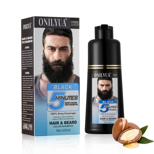 Color Black Men’s Beard Dye For Men Black In Minutes, Grey Reducing Mustache & Beard Wash & Conditioner 3 In 1, Black Beard Dye Shampoo, Long-Lasting With Natural Extract, Gifts for Men Dad