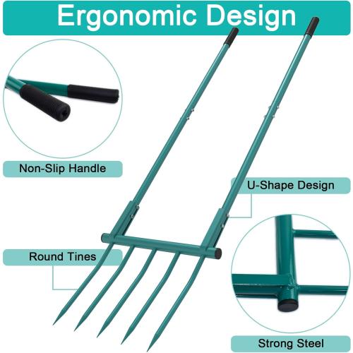 Broad Fork Garden Tool, 5 Tines 20 in Broadfork Hand Tiller, 55 inch Heigh Pitch Fork, Ergonomic U-Shaped Design, Spading Digging Fork for Gardening, Cultivating, Aerate Clay Soil for Farm