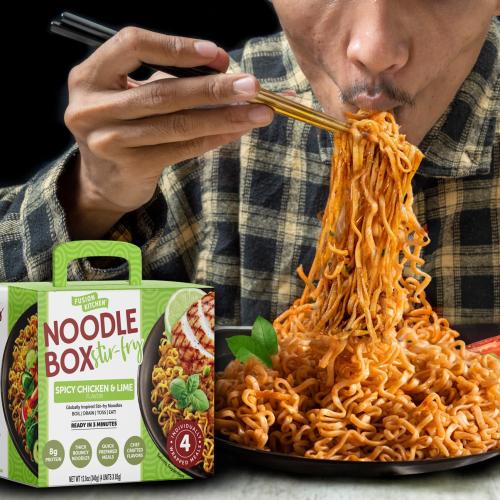 FUSION KITCHEN Spicy Chicken & Lime Stir-Fry Noodle Box Meal Kit (16 Meals) Fresh Tangy & Savory Flavor | Vegetarian, No MSG