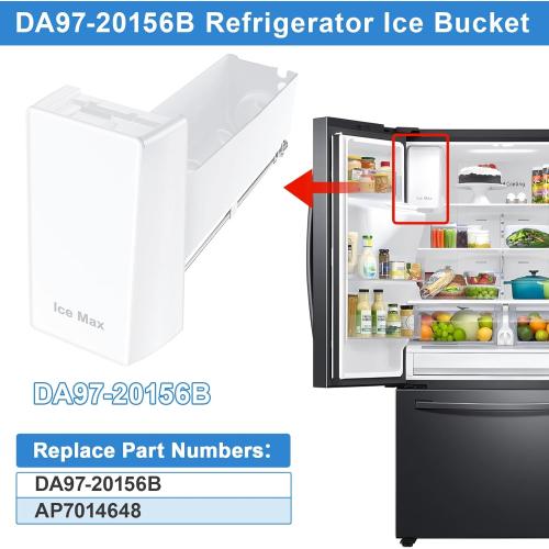 Upgraded DA97-20156B Refrigerator Ice Bucket Compatible with Samsung Ice Maker Replacement Ice Tray Parts DA97-20156A RF28R7201SR RF28R7351SR RF27T5201SR RF27T5201SG RF28HMEDBSR RF27T5501SR Ice Maker