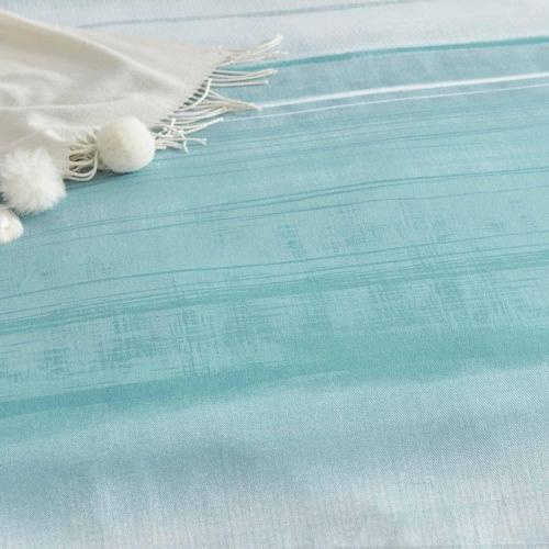 ETDIFFE Comforter Set Queen Size, 3pc Teal Grey and Blue Gradient Striped Pattern Bedding Set - Modern Soft & Lightweight All Season Farmhouse Microfiber Down Alternative Comforter (90x90)