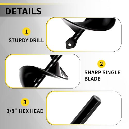 3 x 24 Garden Auger Drill Bit for Planting and Post Hole Digging - Upgraded Spiral Design, Solid Shaft - Hex Driver Drill Compatible
