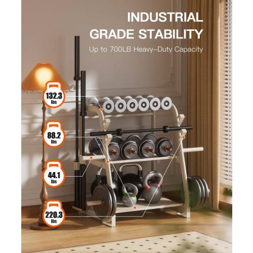 3-Tier Dumbbell Rack Stand Only - 700LB Heavy Duty Weight Storage Organizer with Thickened Steel Tube, Adjustable Weight Stand for Dumbbells, Barbells, Kettlebells, Black/Beige