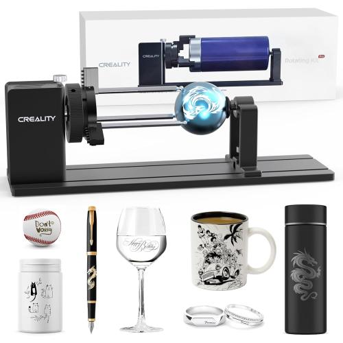Official Creality Rotary Kit Pro, Laser Rotary Roller 4 in 1 Multi-Function Engraving Accessories for Laser Engraver, Jaw Chuck Rotary for Engraving Cylindrical Objects, Wine glass, Baseball Bat, Ring