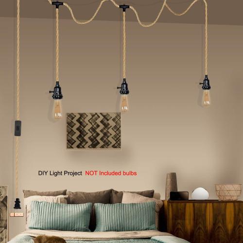 Triple Plug in Pendant Lights with Cord Hanging Lamp Kit with Switch 23 Ft Long Hemp Rope Farmhouse Pndant Light Cord Lighting Fixture Kits DIY Hanging Light