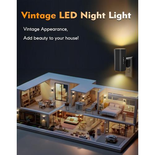 Night Lights Plug into Wall, LED Plug in Night Light, Dusk to Dawn Light Sensor, 0-100LM Adjustable Brightness Wall Light, Soft White 3000K, Dimmable Night Lights for Hallway Bedroom Stairway, 2 Pack