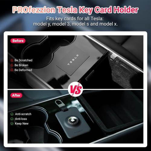 PROfezzion Tesla Key Card Holder with AirTag Slot, Key Card Protective Case Cover Designed for Tesla Model 3 Y S X Cybertruck - White