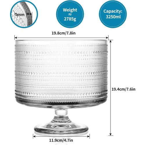 MDLUU Glass Trifle Bowl with Pedestal, 3.43qt Footed Dessert Stand, Vintage Centerpiece Bowl for Layered Cakes, Fruits, Salad (Raindrop Pattern)