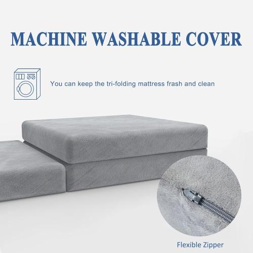 SINWEEK Tri Folding Mattress Foam Topper 4 Thickness Floor Cot Mattress, Guset Bed with Removable&Machine Washable Cover and Lining, CertiPUR-US Certified 38 x 80 Inch