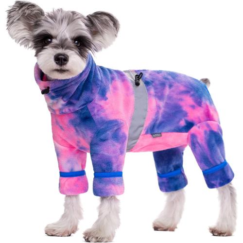 Dog Coat, Tie Dye Fleece Jumpsuit for Small Dogs, Winter Jacket, Reflective Stripes, Comfortable, Lightweight