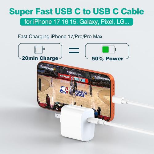 IFEART USB C to USB C Cable for MacBook Air MacBook Pro Charger, iPad Pro 13 12.9 11 inch, iPad Air 5 4, Mini 6, iPhone 17 16 15 Pro Max, Pixel, USBC Type C Fast Charging Cord 6.6FT
