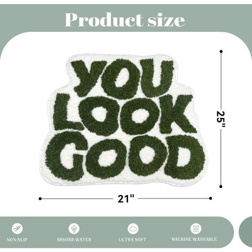 You Look Good Bath Mat Green Bathroom Rugs Funny Cute Bathroom Decor Preppy Small Cool Rug Non Slip Microfiber Washable Absorbent Shower Rug, 25”x21”…