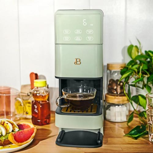 B - Perfect Grind Programmable Single-Serve Coffee Maker with Built-In Grinder, Fresh Ground Brewing, Touch Controls, Reusable Filter, Compact Countertop Design (Sage Green)