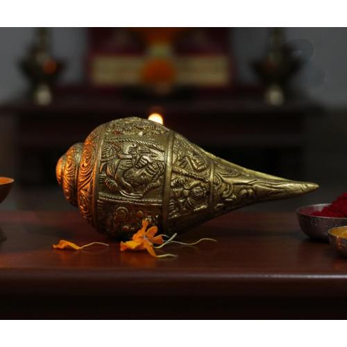 eSplanade Brass Ganesha Carving Shankh Conch Shell | Home Decor | Holy Shankha Sel