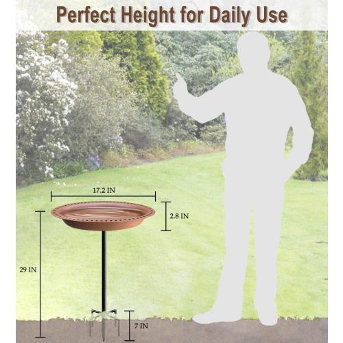 Garbuildman Upgraded 5-Prong Base Bird Bath with Metal Stake, Detachable Decoration Bowl Spa & Freestanding Birdfeeder for Outdoor Garden, Oval Style, Brown