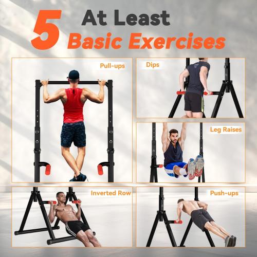 Power Tower Pull Up Dip Station Foldable, Pull Up Bar Station Adjustable, Multi-Function Home Gym, Strength Training Fitness Equipment, Triangular Design, for Home Outdoor