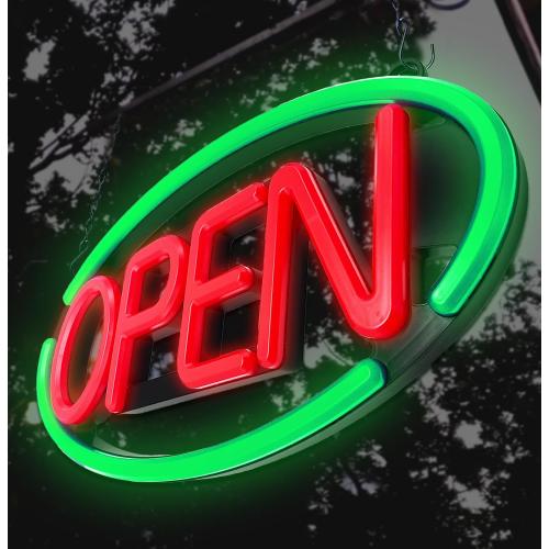 LED Open Sign,Bright Open Sign for Business Window with Remote Control,24x12 inch Large Size,Restaurant,Bar,Retail Shops,Window Storefronts,Salon,12V/2A Power Supply (Green-Red)