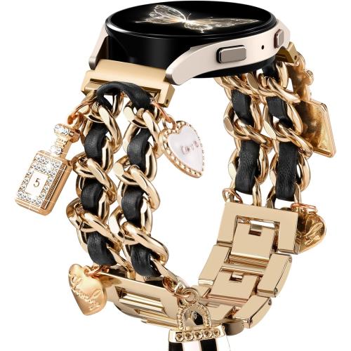 Stylish Metal Band Compatible with Samsung Galaxy Watch 7 Band/FE 6 5 4 40mm 44mm,Galaxy Active 2, 20mm Watch Strap Pretty Chain with Cute Decorative Charms Accessories for Samsung Watch Bands Women