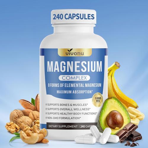 1000mg Magnesium Complex for Women and Men, Magnesium Glycinate, Citrate, Malate, Taurate, Oxide, Carbonate, Aspartate, Orotate, 8-in-1 Magnesium Supplement - Non GMO 240 Capsules