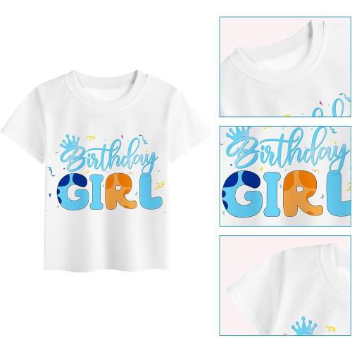 5T-6T Girls Blue Birthday Outfit Set, T-Shirt and Tutu Dress, Blue Headband and Satin Sash for Birthday &Christmas Party