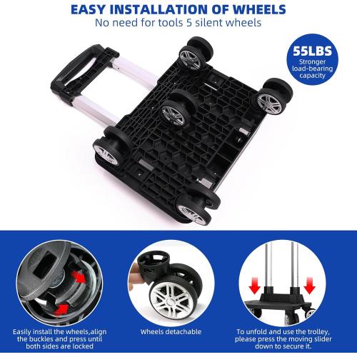 Backpack Trolley, Wheeled Folding Luggage Travel Cart Aluminum -Roller Carrier for Backpack/Schoolbag/Boxes(5 Wheels Detachable)