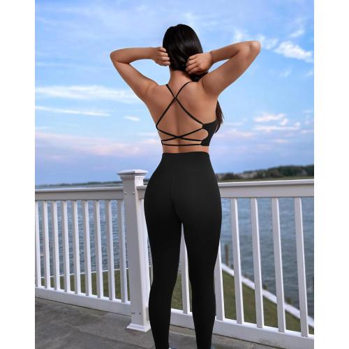 SIZE SMALL RXRXCOCO Ribbed Workout Sets for Women 2 Piece Backless Strappy Sports Bra Seamless Leggings Matching Set Yoga Outfits