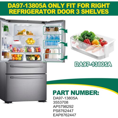 [2 PACK] Upgraded DA97-13805A Refrigerator Door Bin Shelf Replacement, Compatible with Samsung Refrigerator Right Door Shelf Part RF23HSESBSR RF24FSEDBSR RF28HMEDBBC AP5798292 PS8762447 Right Door Bin