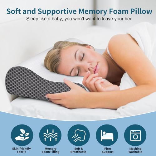 Cervical Neck Pillow for Pain Relief, Contour Memory Foam Pillows Ergonomic Pillow for Sleeping Bed Pillow Neck Support with Cooling Pillowcase Orthopedic Pillow for Side Back Sleepers