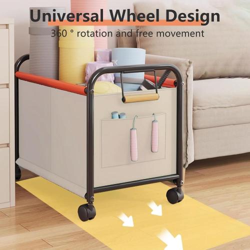 Beige & Orange Size Medium Children's toy Organizer With Wheels for Bedrooms, toy Rooms, Playrooms can hold toys, Books, Clothes, Snacks with 360° Steering Wheels Metal and Oxford Cloth toy Boxes