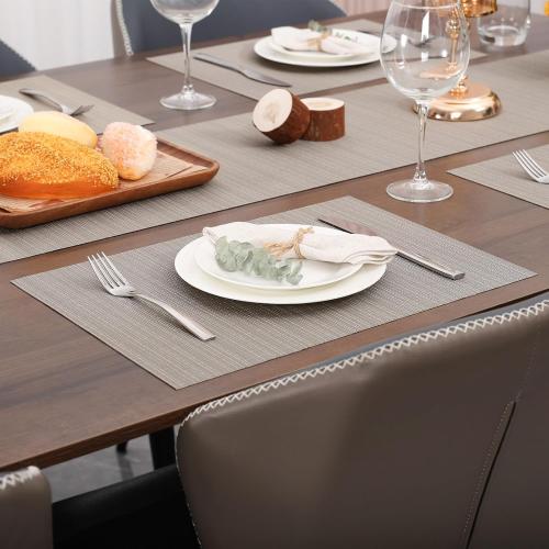 Myir JUN Placemats Set of 6, Vinyl Woven Placemats Place Mats Indoor Washable Table Mats Non-Slip Place mats for Dining Table (Golden Silver, Set of 6)