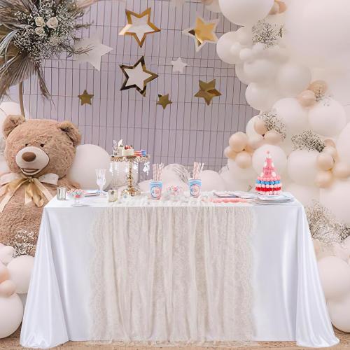 Fanqisi Ivory Lace Tablecloth 60x120 Inches Classic Wedding Lace Tablecloths Overlay Party Table Cover for Bridal Shower Reception Table Decoration