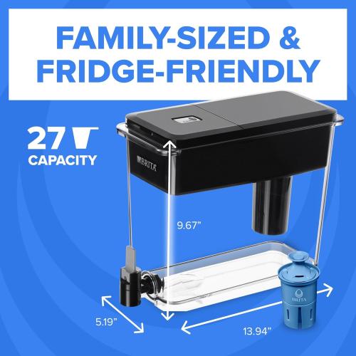 Brita Extra-Large 27-Cup Elite Water Filter Dispenser, WQA NSF/ANSI Certified, Reduces 99% of Lead, Microplastics, & 30 Contaminants, Removes Chlorine Taste & Odor, Black ‼️used ‼️