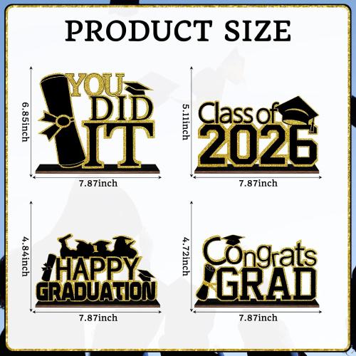 4 PCS 2026 Graduation Wooden Decorations,Black