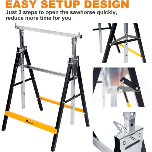 WORKESS Metal Saw Horses 2 pack Folding Heavy Duty 880 lbs Load Capacity Saw Horse Adjustable 7 Level Height for Woodworking