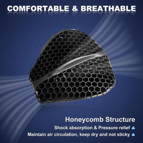 Foldable Motorcycle Gel Seat Cushion, Large 3D-Honeycomb Structure Shock Absorption & Breathable Motorcycle Gel Seat Pad for Long Rides (L)
