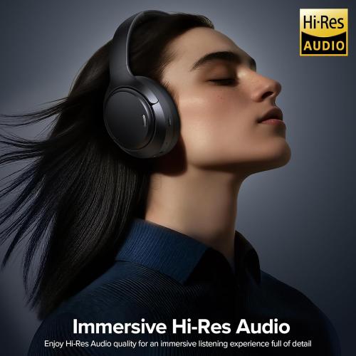 Hybrid Active Noise Cancelling Headphones Wireless, 120Hrs Playtime, 6 ENC Clear Mic, Over Ear Bluetooth Headphones with Hi-Res Audio Comfort Earcup Foldable ANC Headphone for Travel Game Home Office