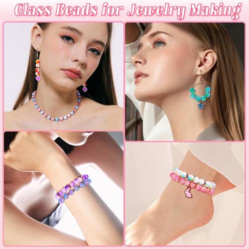 1711pcs 8mm Glass Beads for Jewelry Making - 48 Colors Glass Crystal Beads for Bracelets, Round Glass Beads Friendship Bracelet Making Kit Beads DIY Crafts for Adults