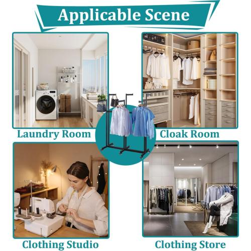 Retail Clothing Display Racks, Black Heavy Duty Garment Rack with Wheels | Floor Standing Metal Display Racks, 6 Straight Arms Clothing Rack for Hanging Clothes, Boutiques Adjustable Shirt Rack