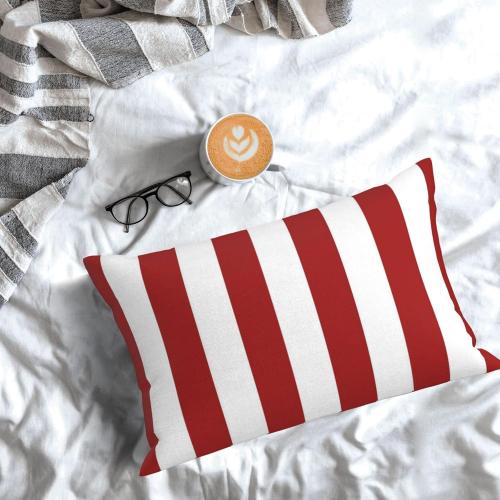 Red White Stripes Lumbar Throw Pillow Covers 12x20 Set of 2 Geometric Stripe Short Plush Pillows Case Modern Rectangle Cushion Cover Decorative Pillowcases for Bed Couch