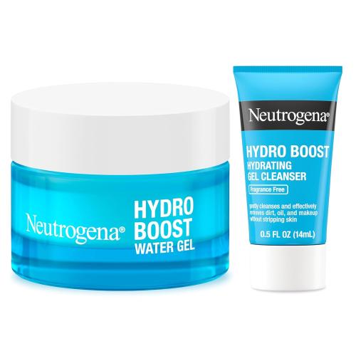 Neutrogena Hydro Boost Gel Cream, 48 Hr Hydration for Normal/Dry Skin, Fragrance Free, Face Moisturizer with Hyaluronic Acid, 1.7 oz. & Trial Size Hydro Boost Facial Cleanser, 0.5 fl oz (damage box )